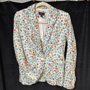 White and Red Floral Woman’s Blazer Coat